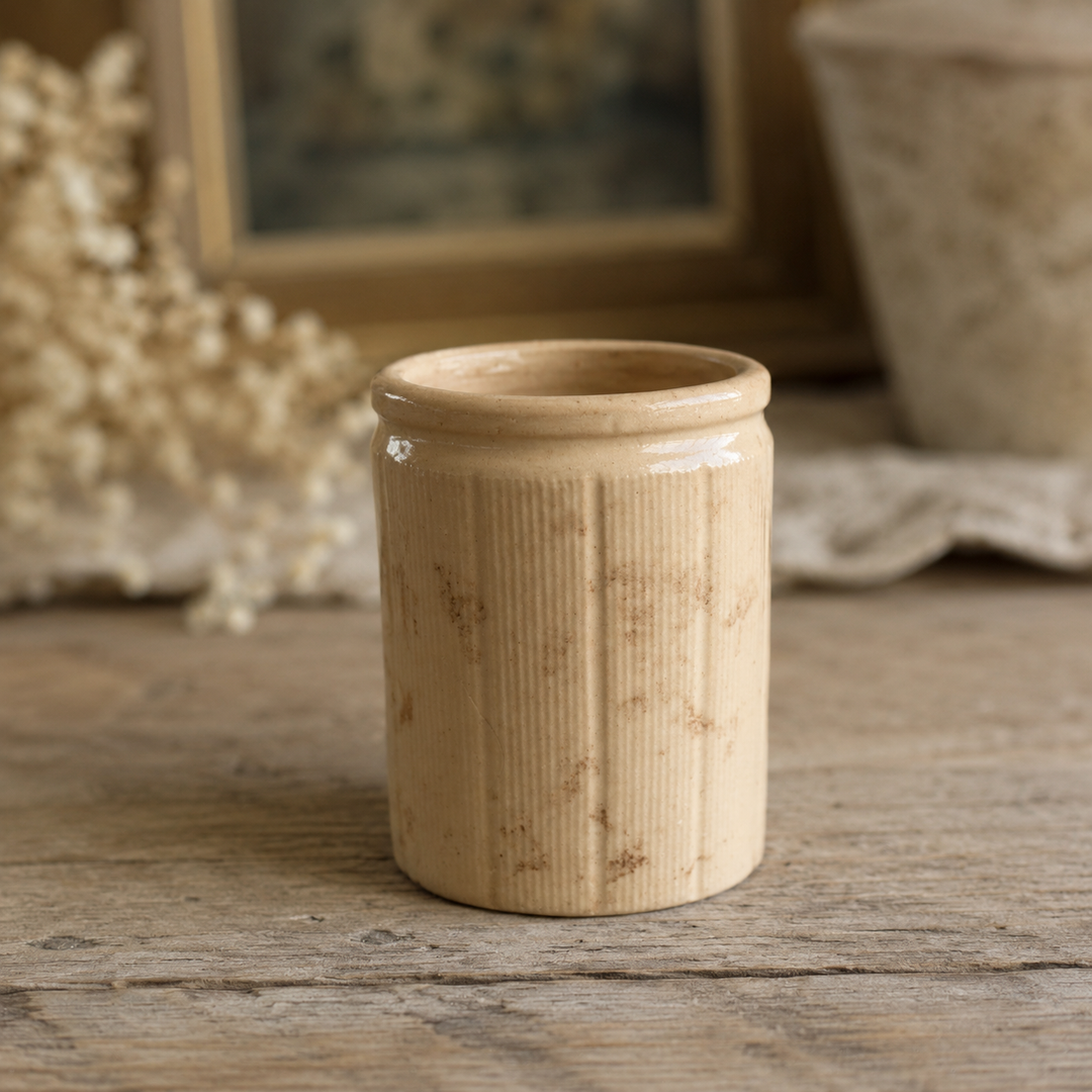 Antique English Ribbed Stoneware Jam Jar, England, c. 1880–1910