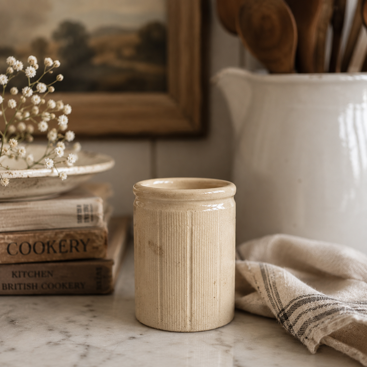 Antique English Ribbed Stoneware Jam Jar, England, c. 1880–1910