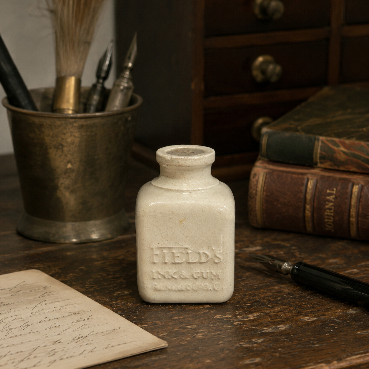 Antique Field’s Ink & Gum Stoneware Ink Bottle