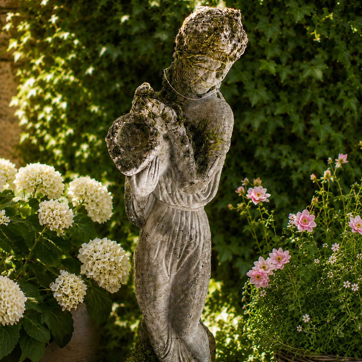 Vintage Cast stone garden maiden