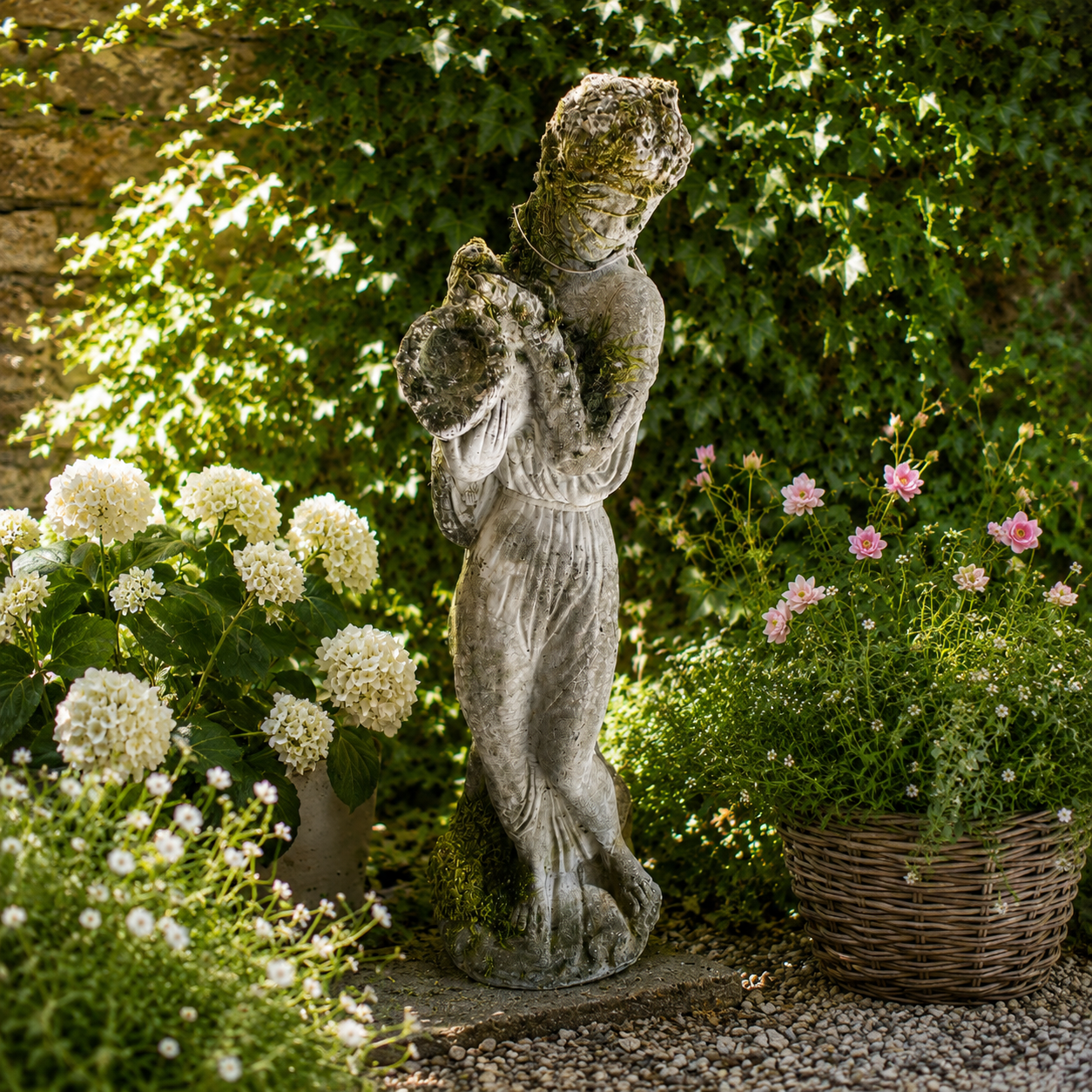 Vintage Cast stone garden maiden