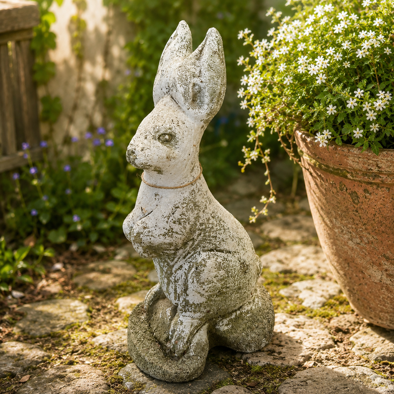 Vintage cast stone garden rabbit