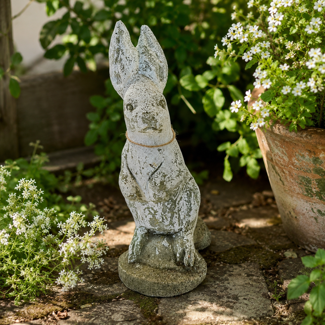 Vintage cast stone garden rabbit