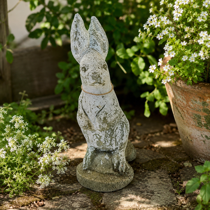 Vintage cast stone garden rabbit