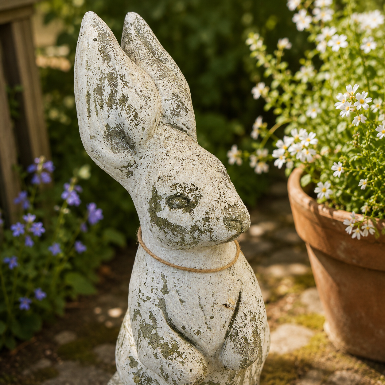 Vintage cast stone garden rabbit