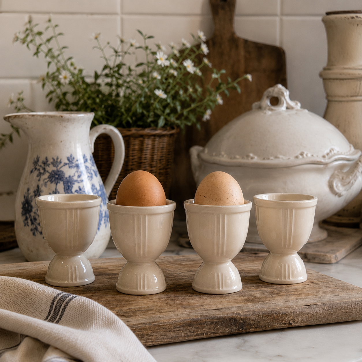 Vintage White Ironstone Egg Cups – Set of 4