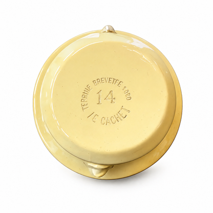 Vintage French Pale Yellow Stoneware Pâté Pot | Covered Foie Gras Terri