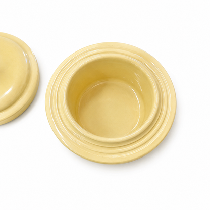 Vintage French Pale Yellow Stoneware Pâté Pot | Covered Foie Gras Terri