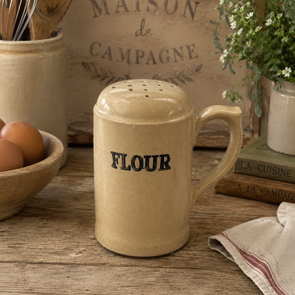 Vintage English Stoneware Flour Shaker