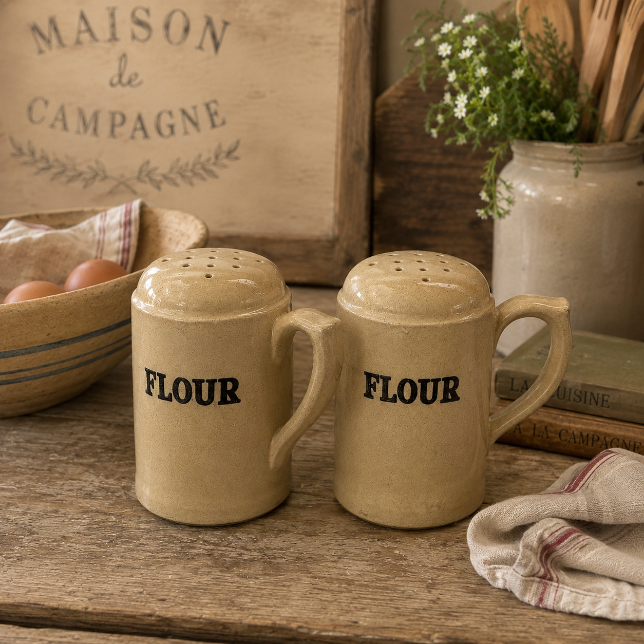 Vintage English Stoneware Flour Shaker