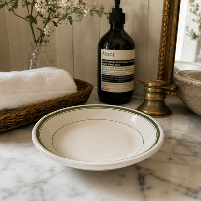Vintage Wood & Sons Vitrified Ironstone Soap Dish – Green Band