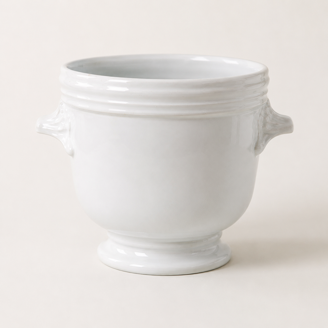 Vintage French White Ironstone Footed Jardinière