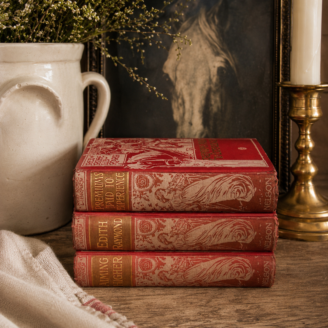 Antique Edwardian Red Rose Library Book Set | c.1900–1903