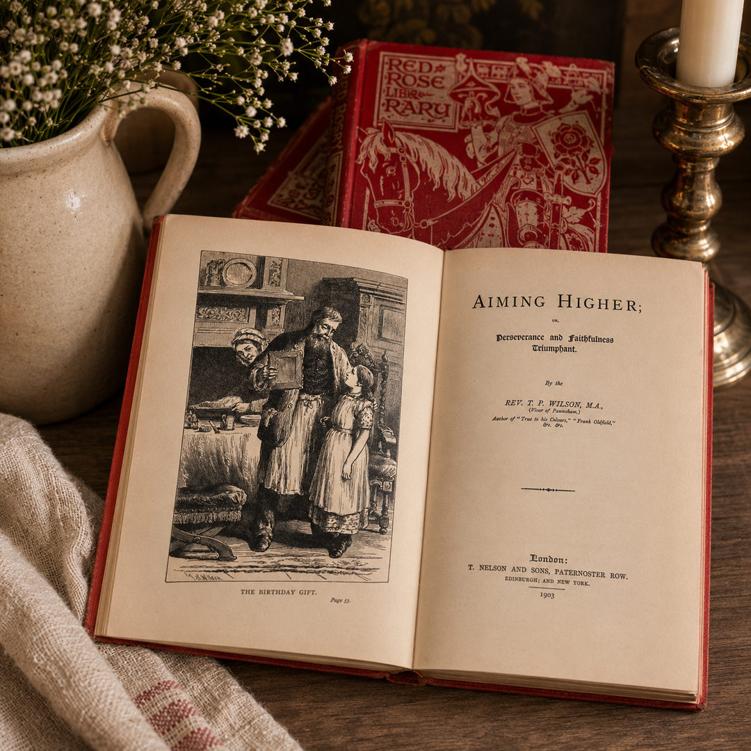 Antique Edwardian Red Rose Library Book Set | c.1900–1903