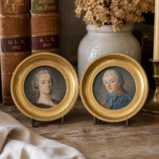 Vintage Italian Florentine Gilt Portrait Miniatures | Pair
