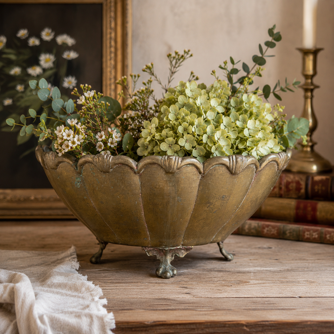 Vintage Scalloped Brass Jardiniere