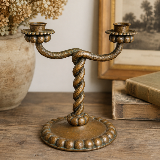 Vintage Hammered Brass Double Candelabra