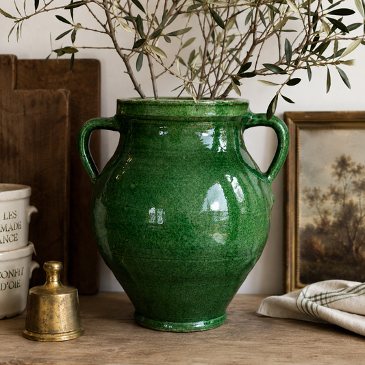 Vintage Portuguese Green Glazed Earthenware Jar