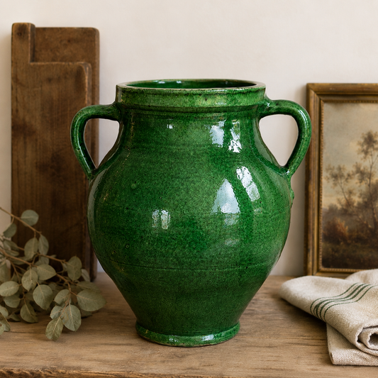 Vintage Portuguese Green Glazed Earthenware Jar