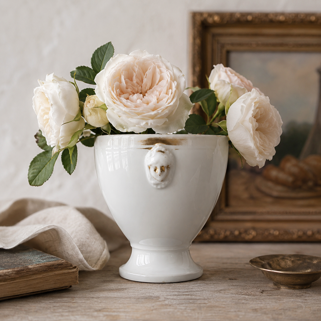 Vintage French Porcelain Footed Vase with Gilt Detail