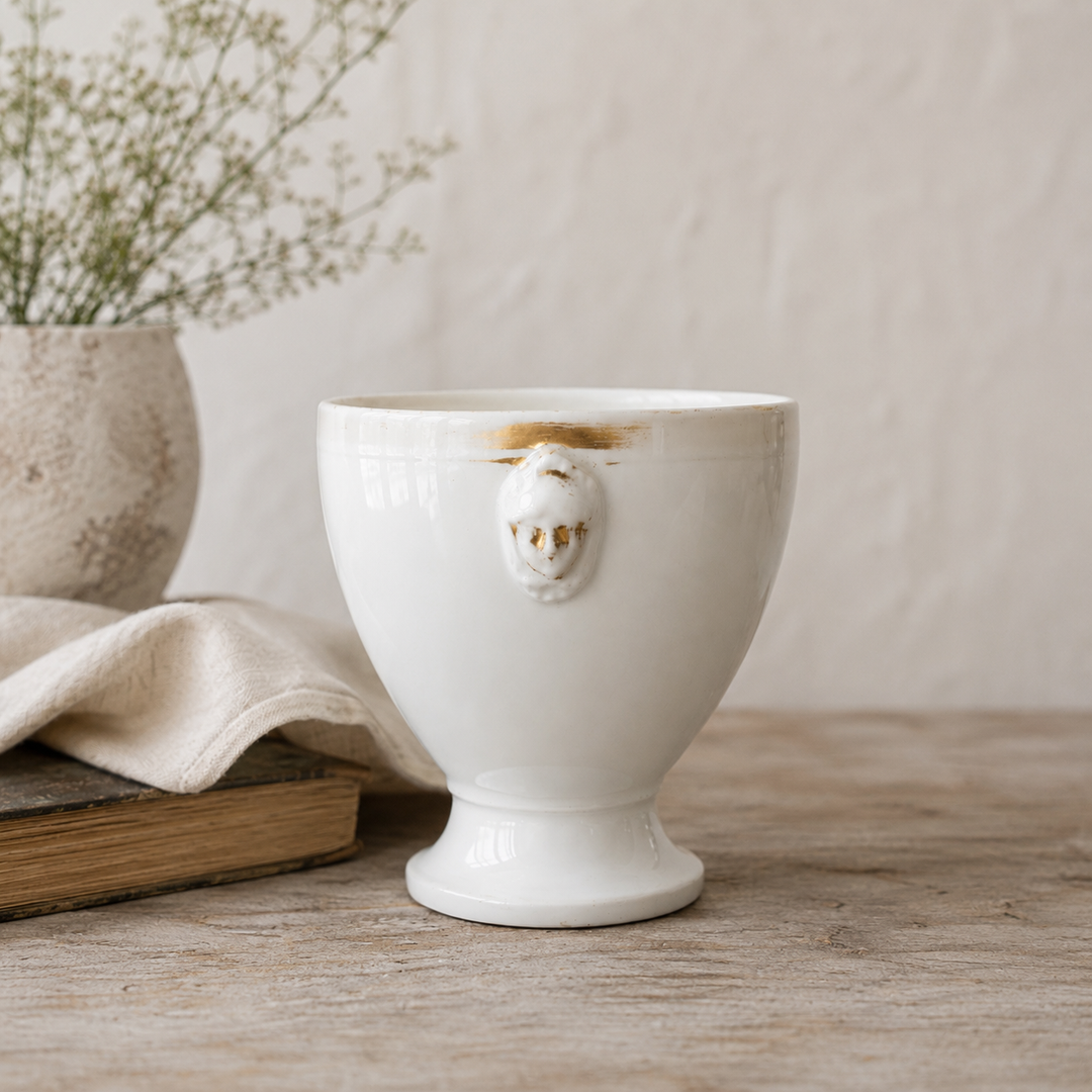 Vintage French Porcelain Footed Vase with Gilt Detail