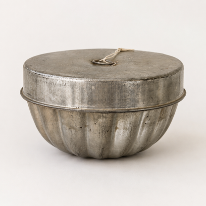 Vintage Fluted Metal Pudding Mould with Lid
