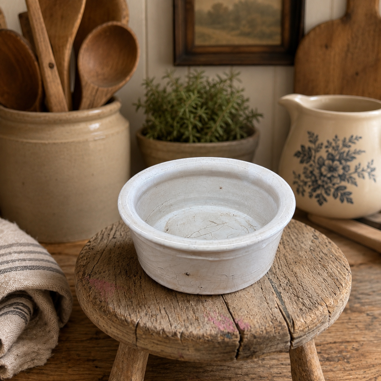 Antique White Ironstone Preserve Crock