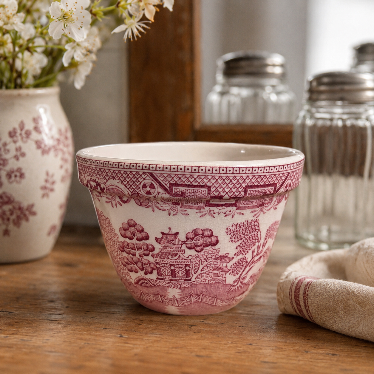 Vintage Pink Willow Transferware Open Sugar Bowl