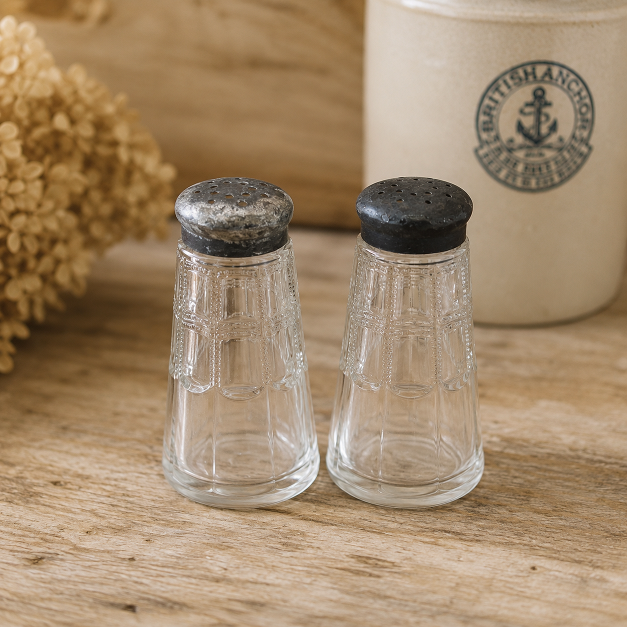 Vintage pressed glass salt & pepper shakers