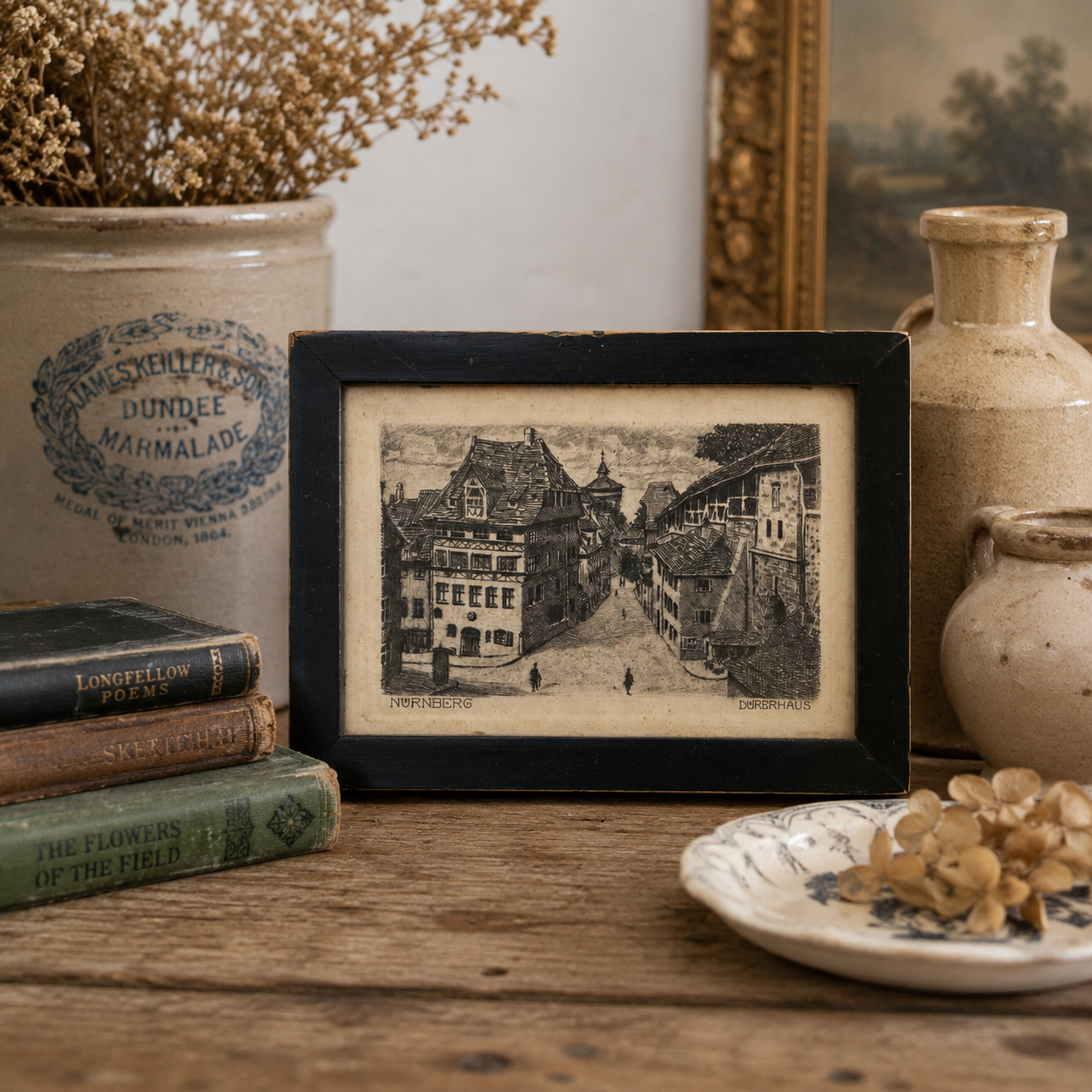 Vintage Framed Nürnberg Architectural Print | c. mid 1900s