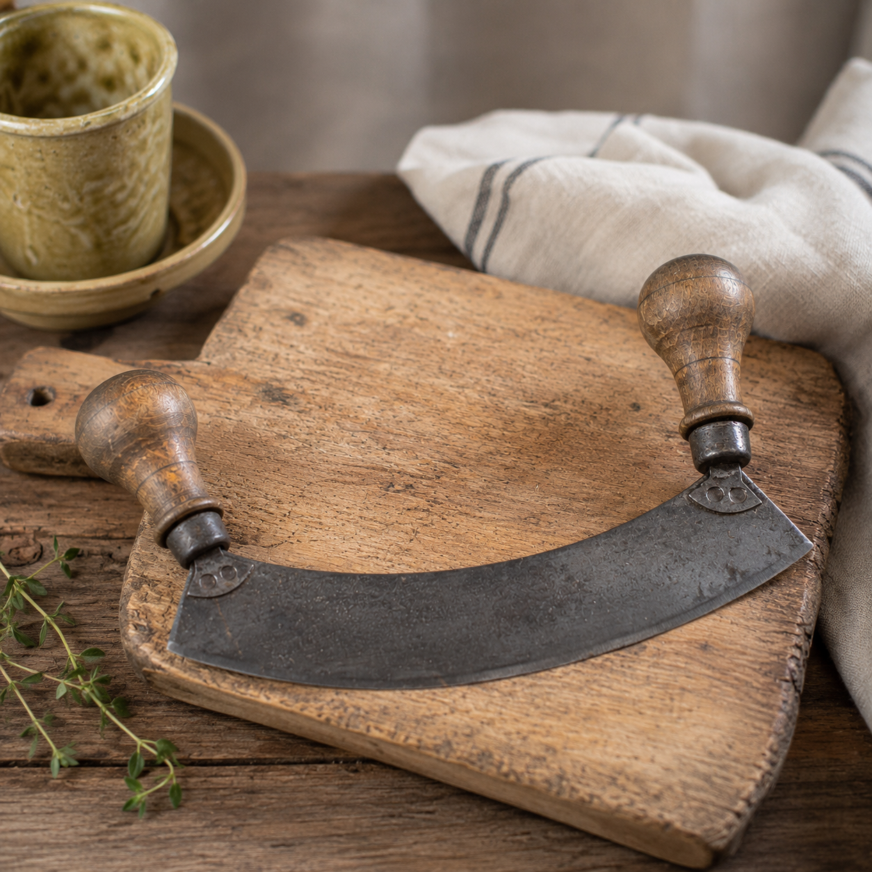 Antique European Mezzaluna Herb Chopper | c.1900