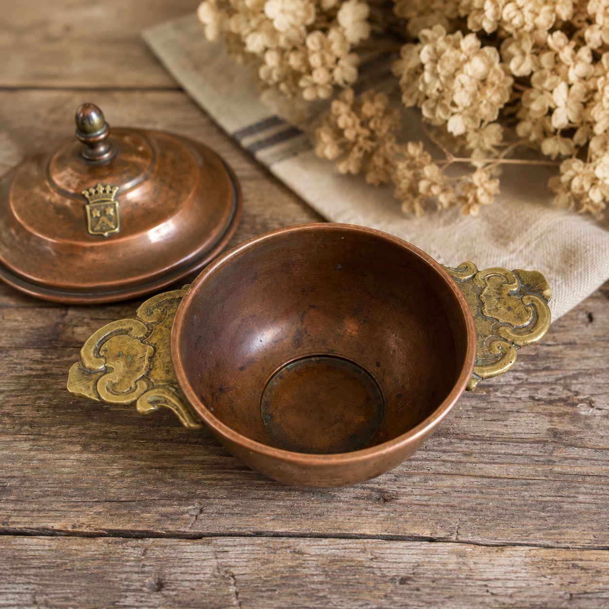 Antique Petite Copper & Brass Bonbonnière | France c.1900
