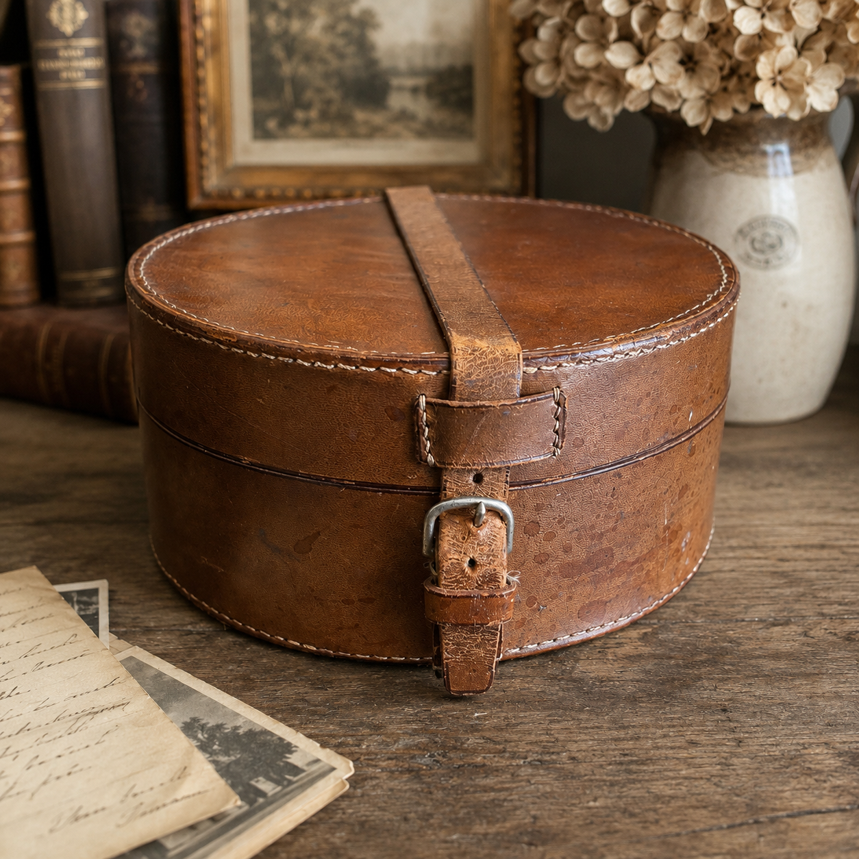 Antique Victorian Leather Collar Box | c.1900 English Travel Case