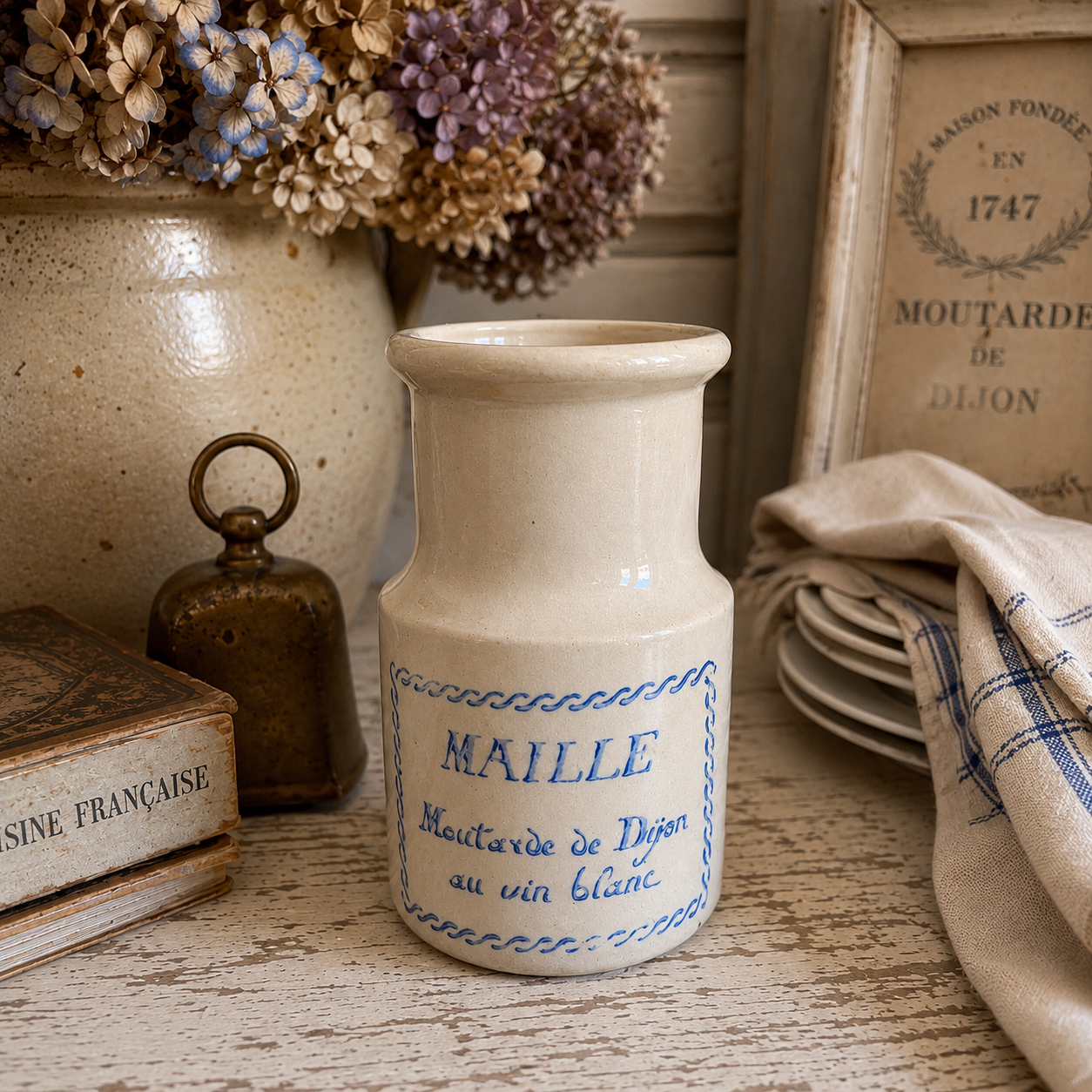 Vintage French Maille Dijon Mustard Stoneware Jar