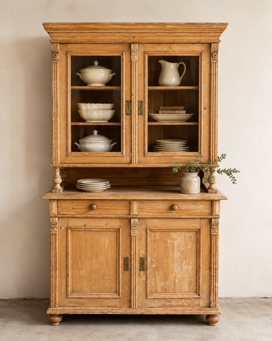 Antique european Pine Stepback Cupboard circa 1880-1910