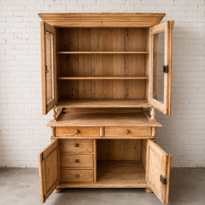 Antique european Pine Stepback Cupboard circa 1880-1910