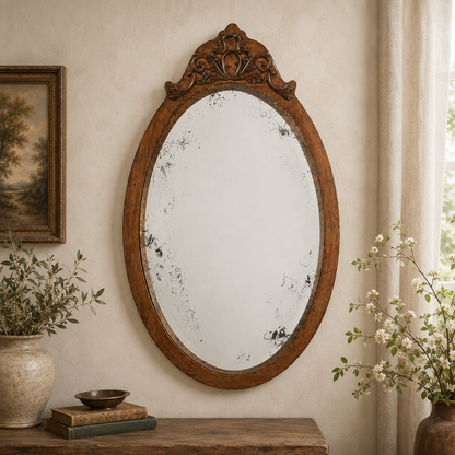 Antique Victorian Oval Beveled Wall Mirror | c.1900