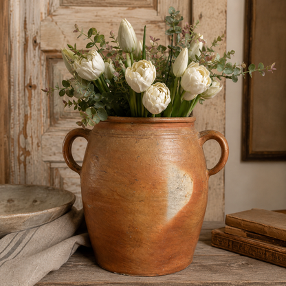 Antique French Terracotta Confit Pot with Handles