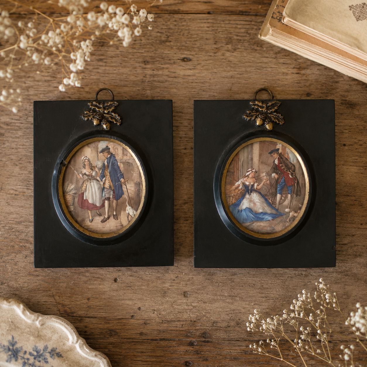 Pair of Antique French Napoleon III Ebonized Convex Glass Frames | c. 1880–1900