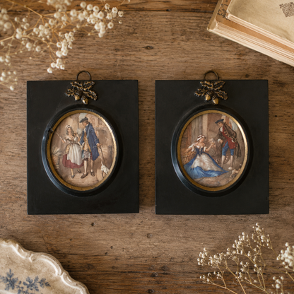 Pair of Antique French Napoleon III Ebonized Convex Glass Frames | c. 1880–1900