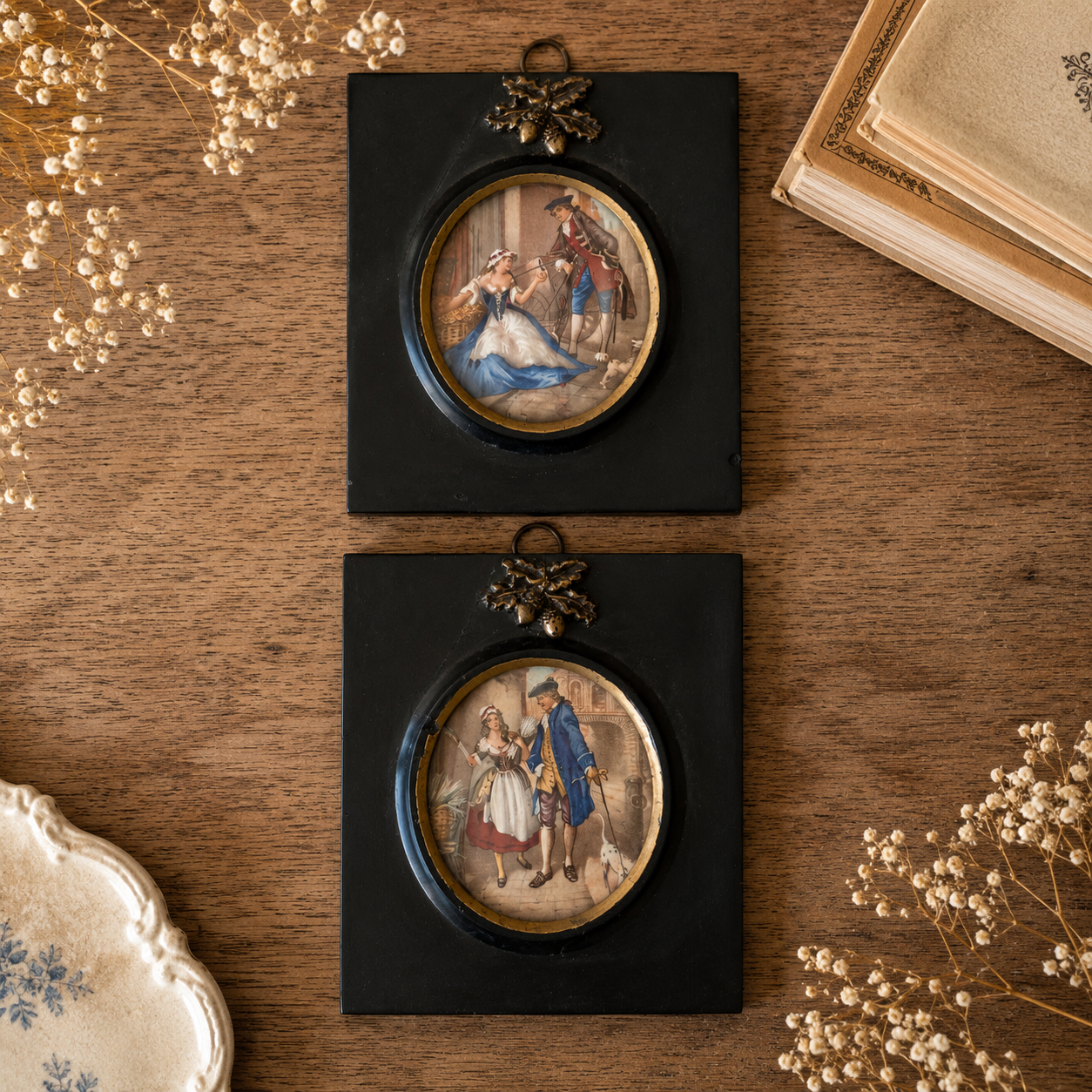 Pair of Antique French Napoleon III Ebonized Convex Glass Frames | c. 1880–1900