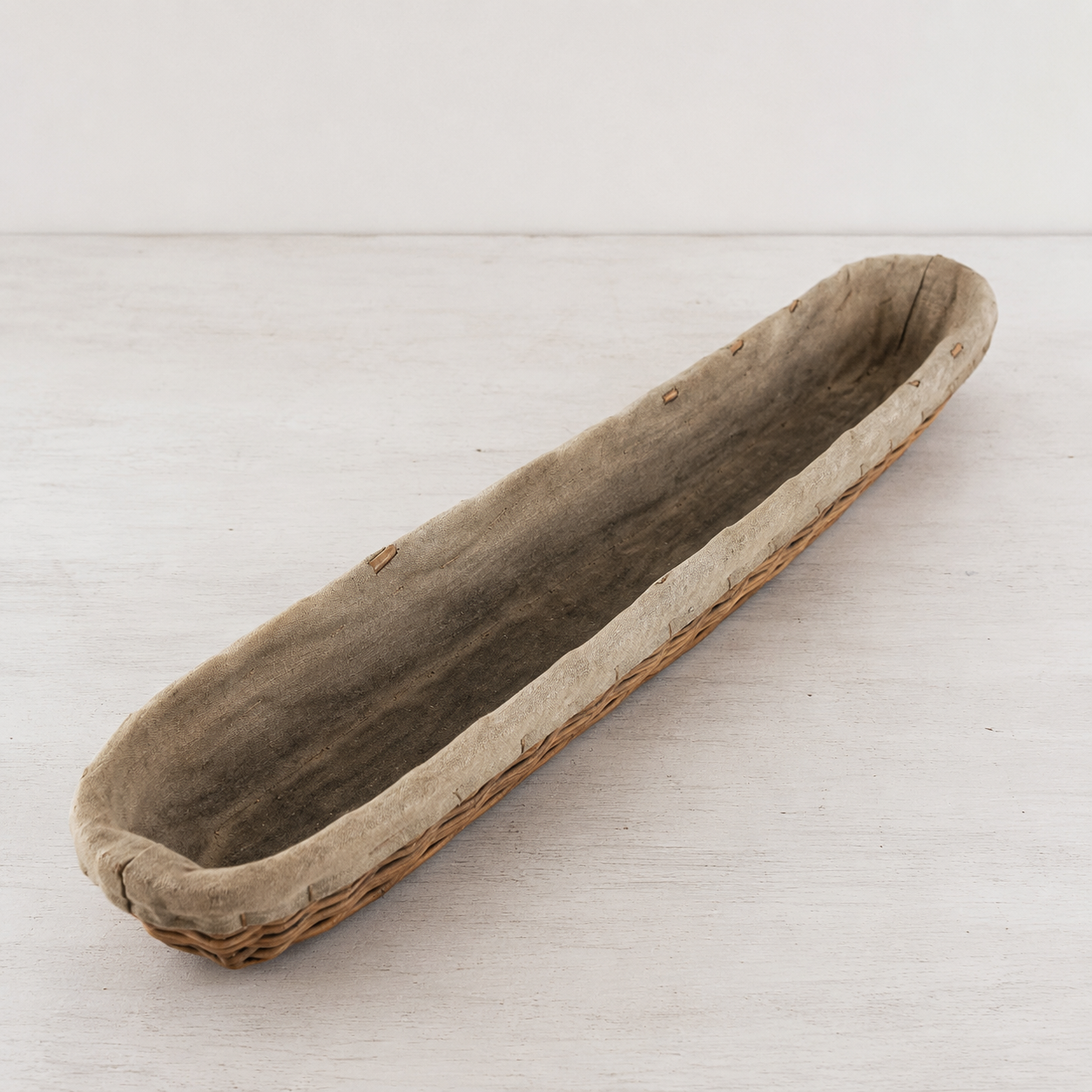 Vintage French Baguette Proofing Basket with Original Linen Liner
