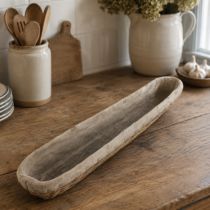 Vintage French Baguette Proofing Basket with Original Linen Liner