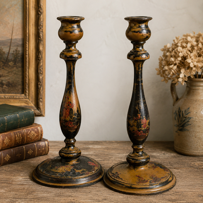 Pair of Antique Chinoiserie Japanned Candlesticks
Circa 1820–1860
