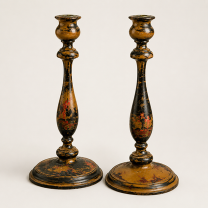 Pair of Antique Chinoiserie Japanned Candlesticks
Circa 1820–1860