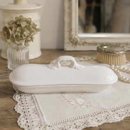 Antique White Ironstone Covered Vanity Box | English, Circa 1890–1925