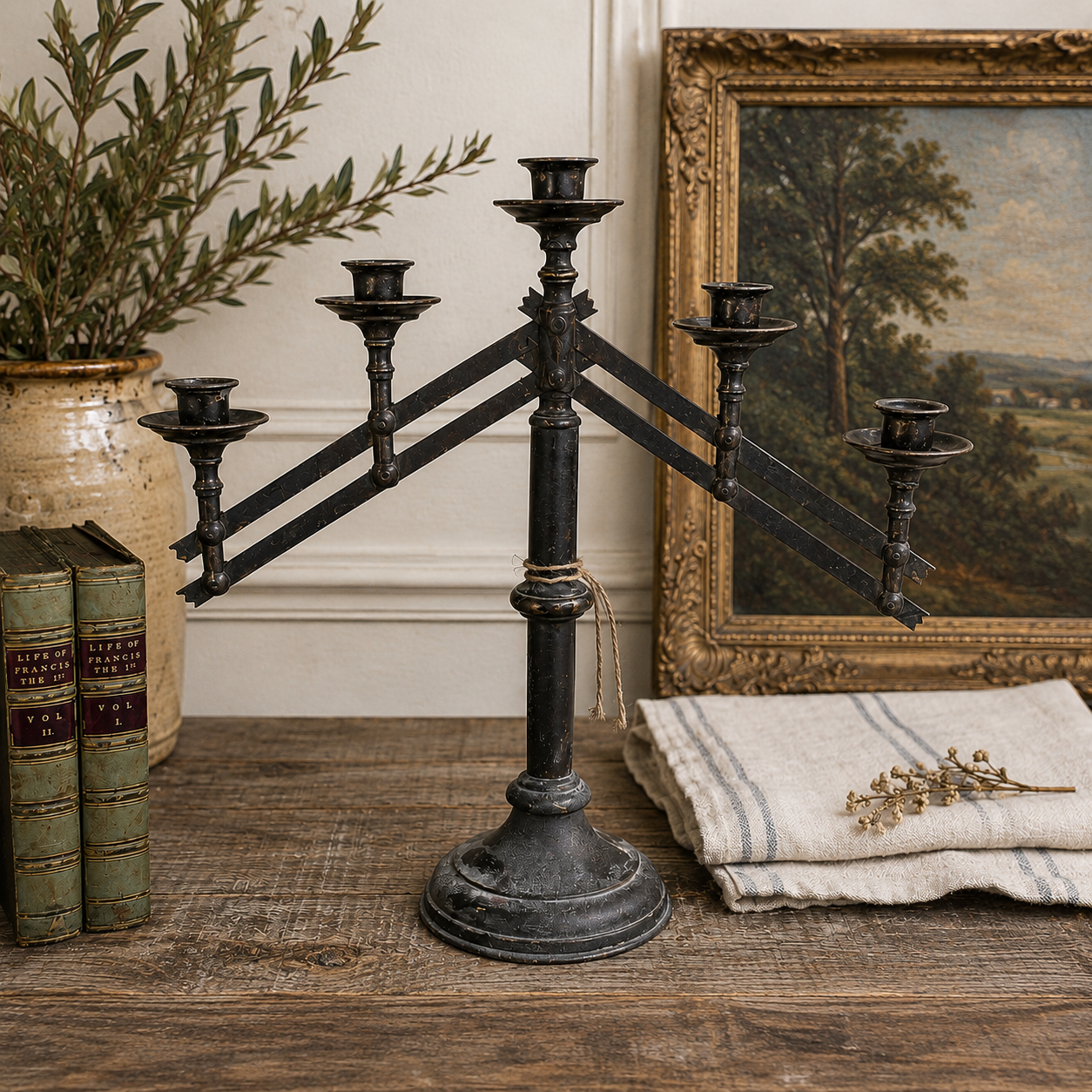 Antique Adjustable Five-Light Candelabrum
