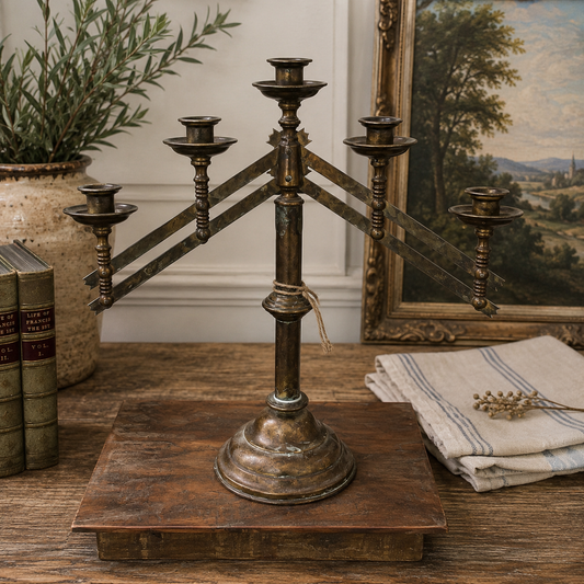 Antique Adjustable Five-Light Brass Candelabrum