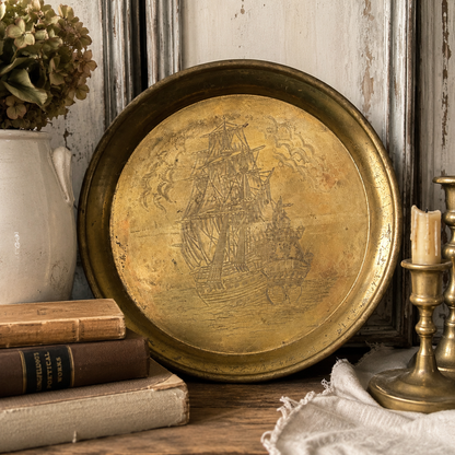 Antique Engraved Brass Maritime Tray | England Circa 1890–1920