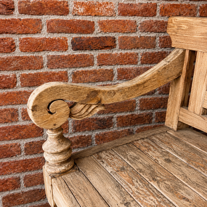 Vintage Rustic European Style Carved Wooden Bench